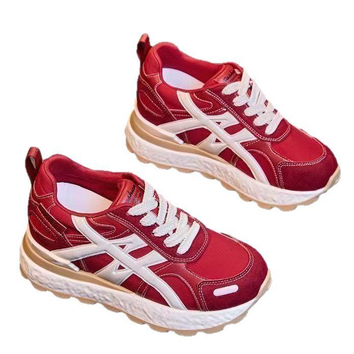 Faux Leather Forrest Gump Shoes Women's Thick-soled Inner Height Increase Small Women's Shoes 2025 Versatile Casual Sports Single Shoes Dad Shoes