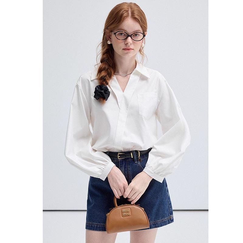 Women s Professional White V-Neck Long-Sleeve Shirt S белый