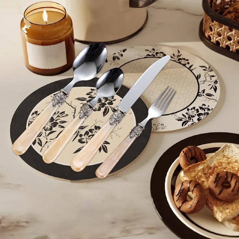 Vintage Dinnerware Set Stainless Steel Silver Flatware Knife Fork and Spoon Serving Utensils Set high-end retro acrylic