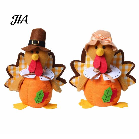 Pilgrim Couple Dolls Thanksgiving Plush Turkey Doll, Stuffed Animal Figurine, Autumn Rustic Country Style Decor Harvest Tabletop Decoration
