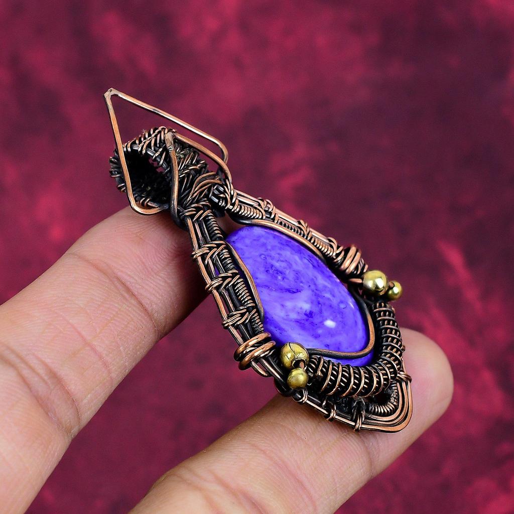 Charoite Pendant Gemstone Pendant Copper Wire Wrapped Pendant Handmade Jewelry