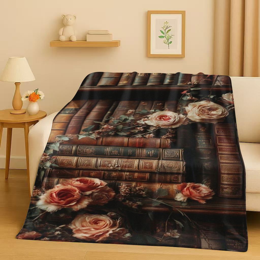 HD Retro Magic Book Library Bookshelf Flannel Blanket,Ultra Soft Warm Plush Throw for Home Bedroom Bed Sofa Cover Office Gift