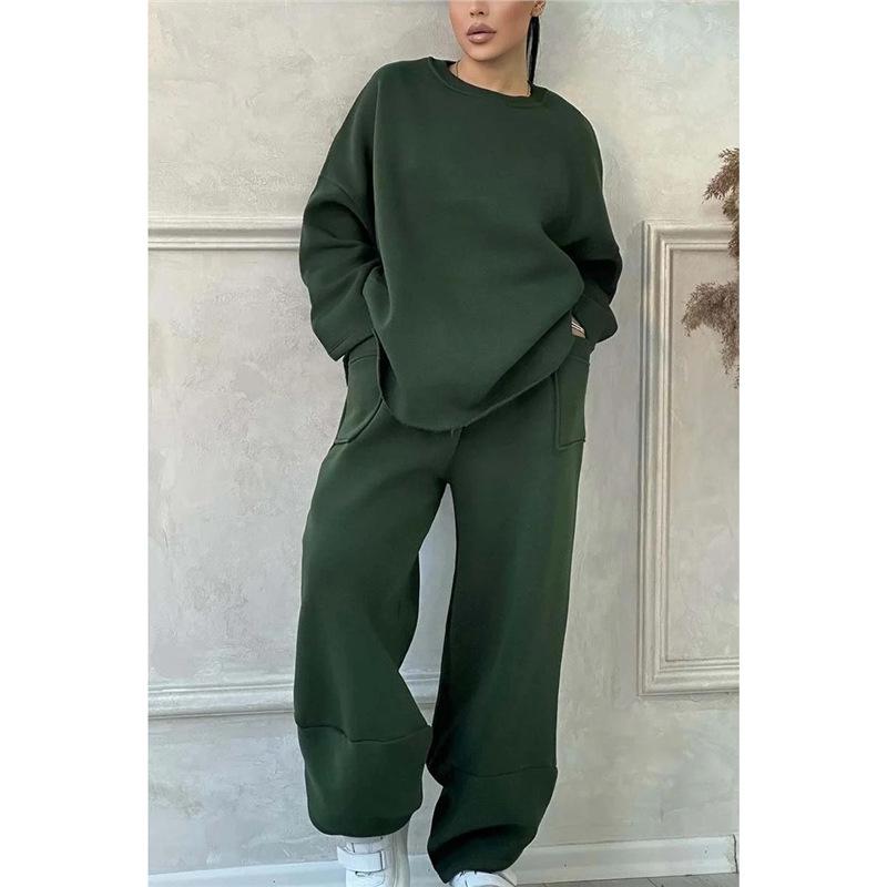 Women's Loose Fit Tracksuit Long Sleeve Sweatshirt High Waist Wide Leg Pants