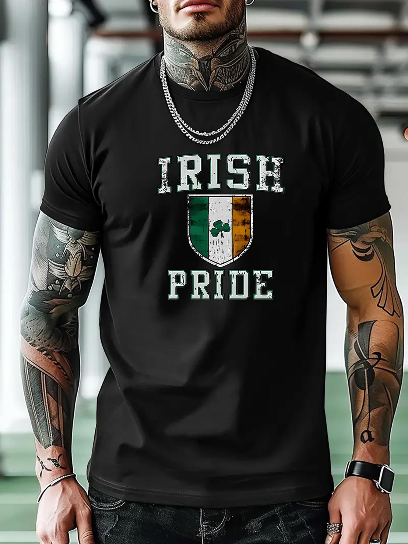 Casual Short Sleeve T-shirt - Irish Pride Graphic Print with Four-Leaf Clover & Shamrock Design S