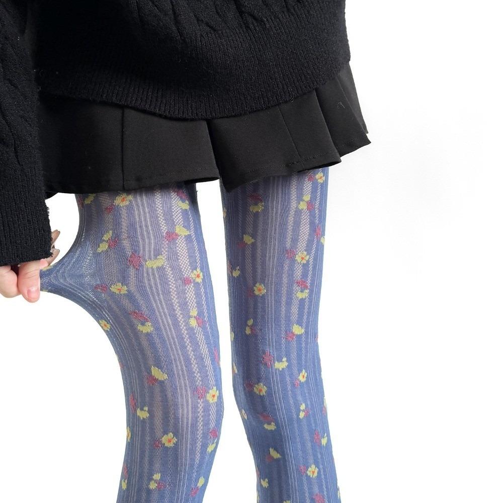 Lingerie Hosiery Women Tights Retro Body Stockings High Quality Floral Printed Pantyhose синий