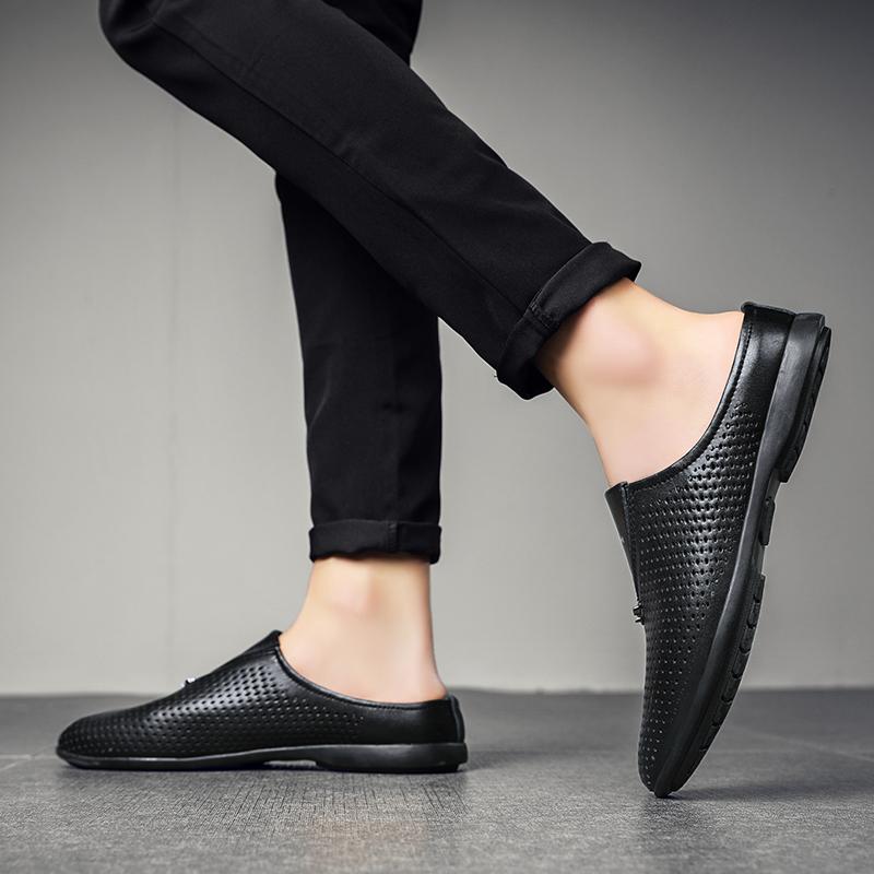 Men's Leather Slippers Hollow Sandals Casual Shoes