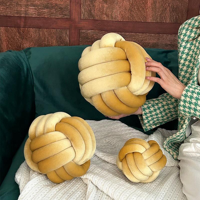 Nordic Handwoven Velvet Throw Pillow With Threestrand Rope Design For Living Room Decor