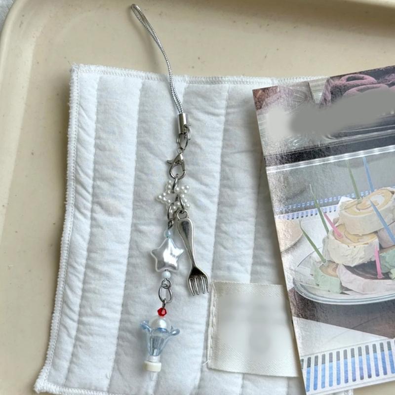 Sweet Dessert Theme Beaded Phone Strap Handmade Resin Charm for Women Girls Lovely Gift Keychain Bag Accessory