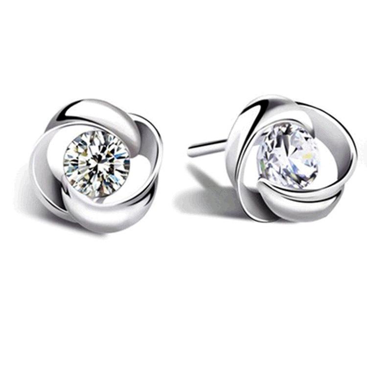 Vintage Korean-Style Silver-Plated Diamond-Studded Rotating Love Earrings for Women