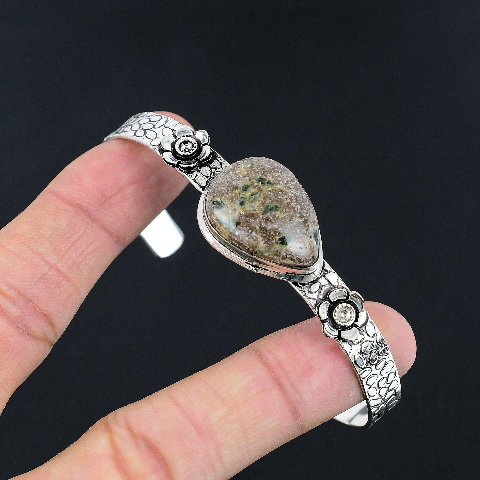 

Daughters Day Sale 925 Sterling Silver Natural Seraphinite Flower Bangle Jewelry Adjustable