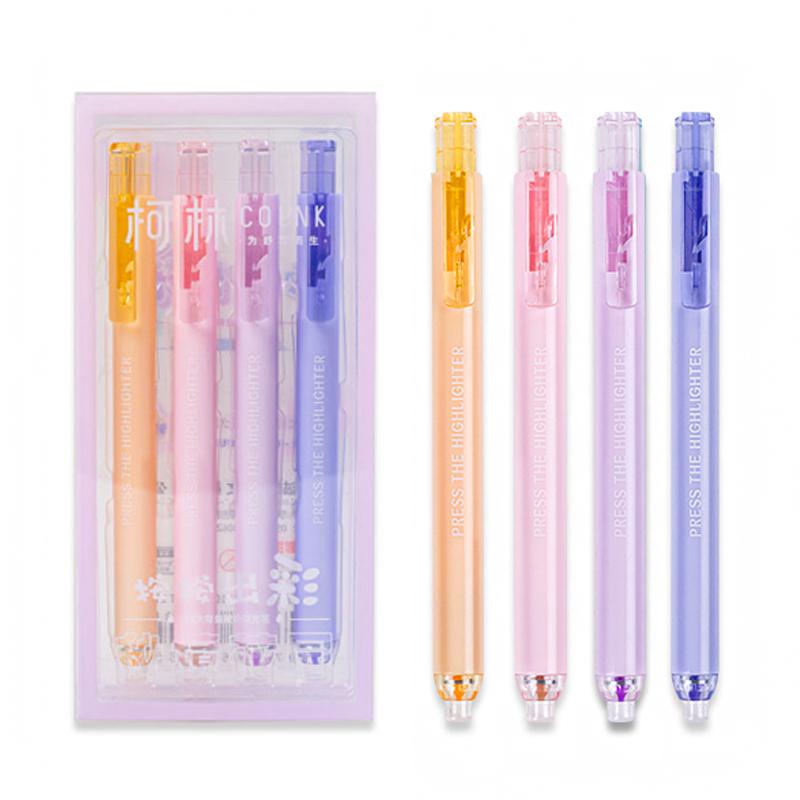 4 Pcs/Set Creative Press Art Marker Pens Colored Highlighter Large Capacity Drawing Painting Pen Artist Stationery Supplies