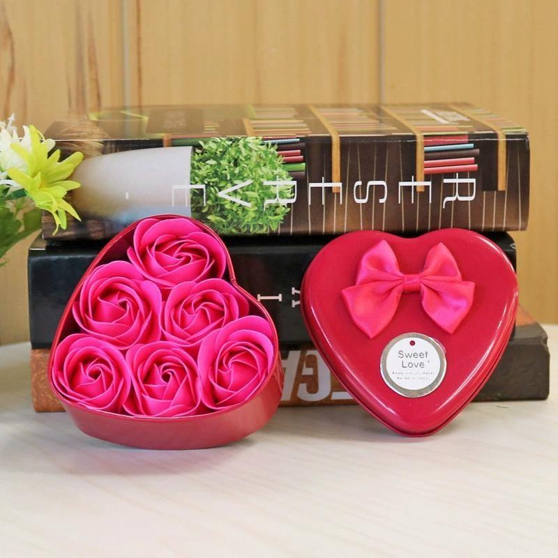 6Pcs Heart-shaped Rose Gift Box Simulated Rose Soap Flower Mother's Day Rose Gift Box Valentine's Day Rose Gift Wedding Souvenir