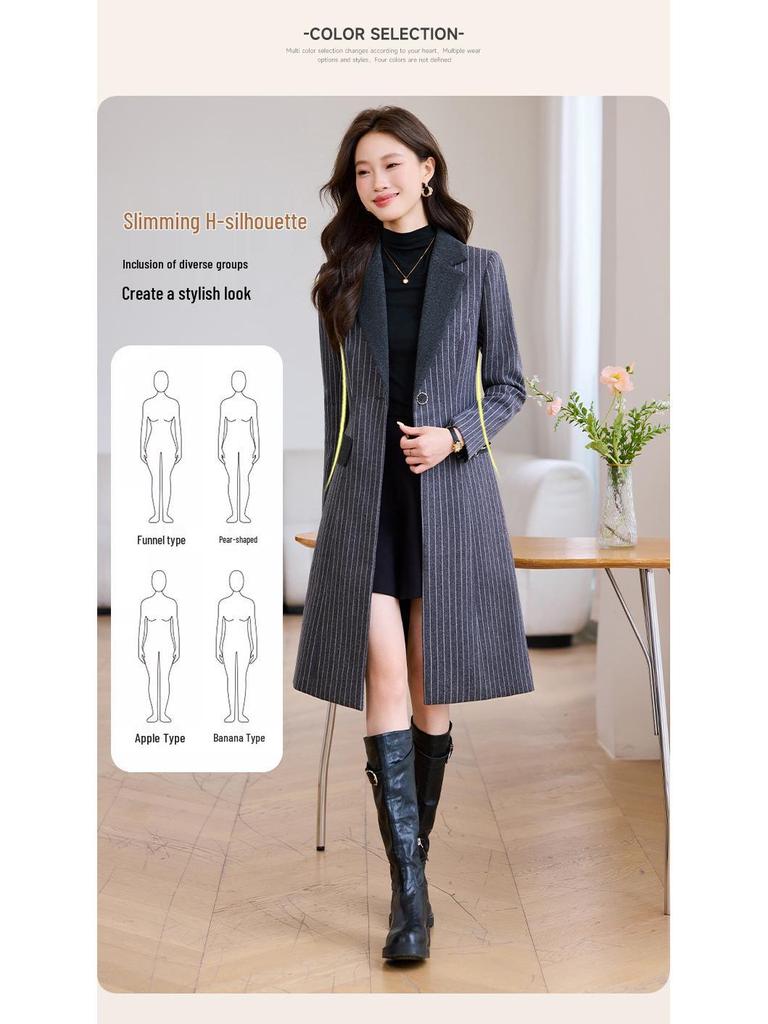Women's Striped Lapel Coat: Elegant, Slimming, and Fashion-Forward for Autumn/Winter 2025.