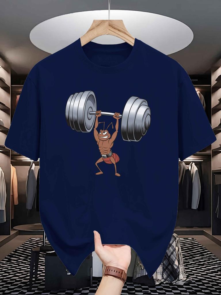 Unisexs Summer 100 Cotton Fashion Creative Weightlifting Pattern Printed Casual Sports Loose Round Neck Short Sleeve Tshirt