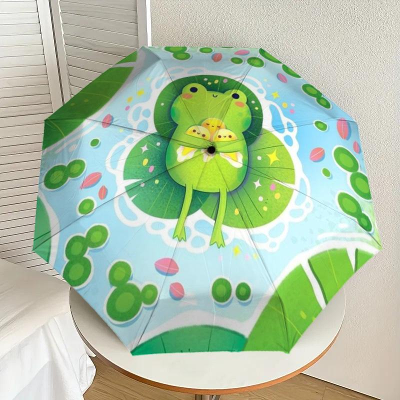 1pc Frog, Pond Automatic Open/Close Umbrella, Folding Compact Umbrella with Lightweight Design for Women/Men Yy251028179