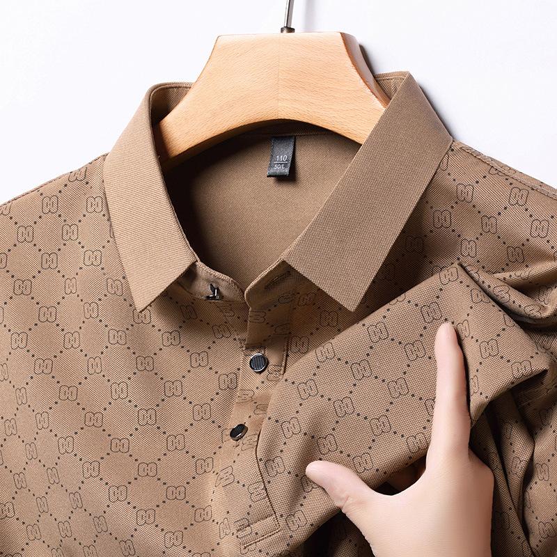 Ice Silk Short-Sleeved Polo Shirt Men'S High-End Trend Printed Thin Lapel Men'S T-Shirt Polo Shirt