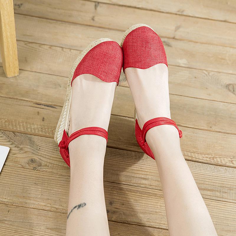 

Women s Ethnic Style Breathable Linen Wedge Sandals with Buckle - Versatile High Heel for Summer Travel. 34 красный