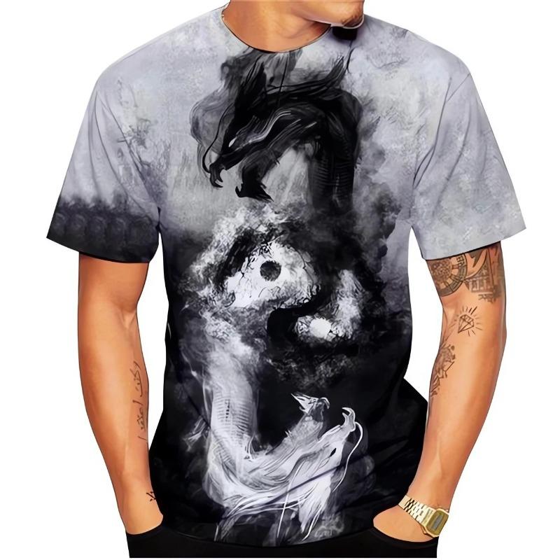 Bagua Taiji Yin Yang Dragon Pattern Men's T Shirt Casual O-neck Loose Short Sleeve Tops Funny 3D Print Tees Fashion Men Clothing