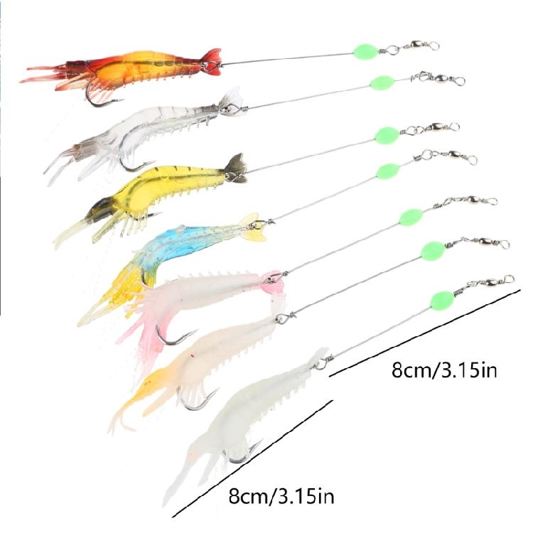 7 Pcs Silicone Soft Shrimp Baits with Hooks Luminous Swimbait Fishing Tackle