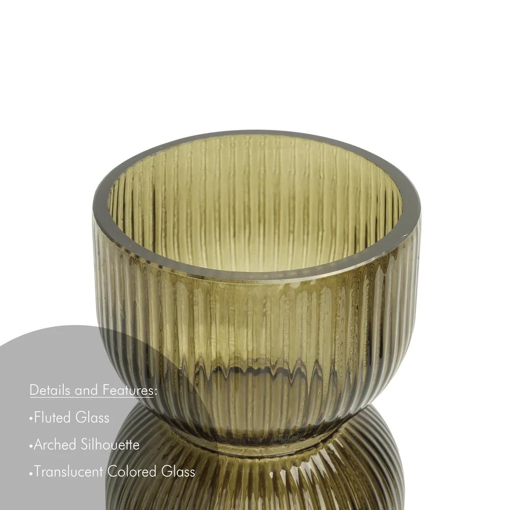 Ribbed Glass Tabletop Vase Decorative Accent Stylish Home Décor Unique Fluted Design Modern Centerpiece Handcrafted Ideal Floral