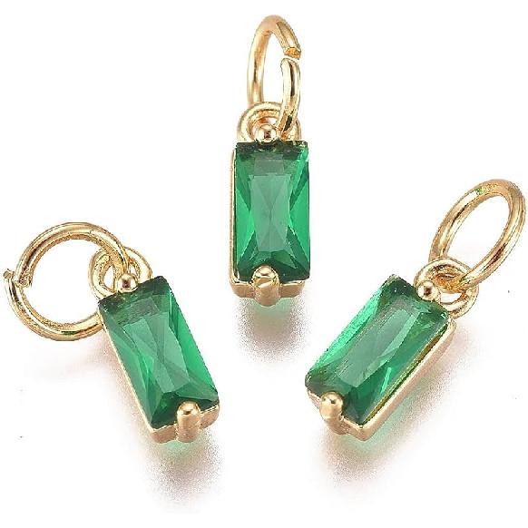 Pandahall 12Pcs 18K Gold Plated Rectangle Charms Cubic Zirconia Birthstone Charms Brass Crystal CZ Stone Pendants with Jump Ring for Jewelry Making