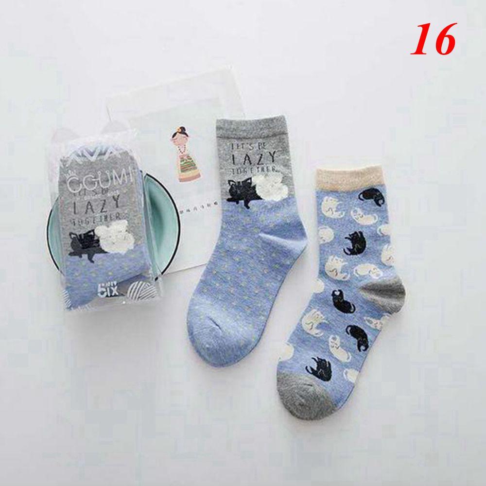2Pairs Women Cute Casual Creative Hosiery Cotton Lovers Socks Cartoon Printed