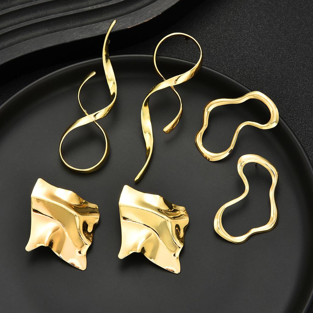6pcs Retro Exaggerate Metal Irregular Design Earrings Set for Women Fashion Line Shape Twist Geometry Long Earrings Jewelry Gift