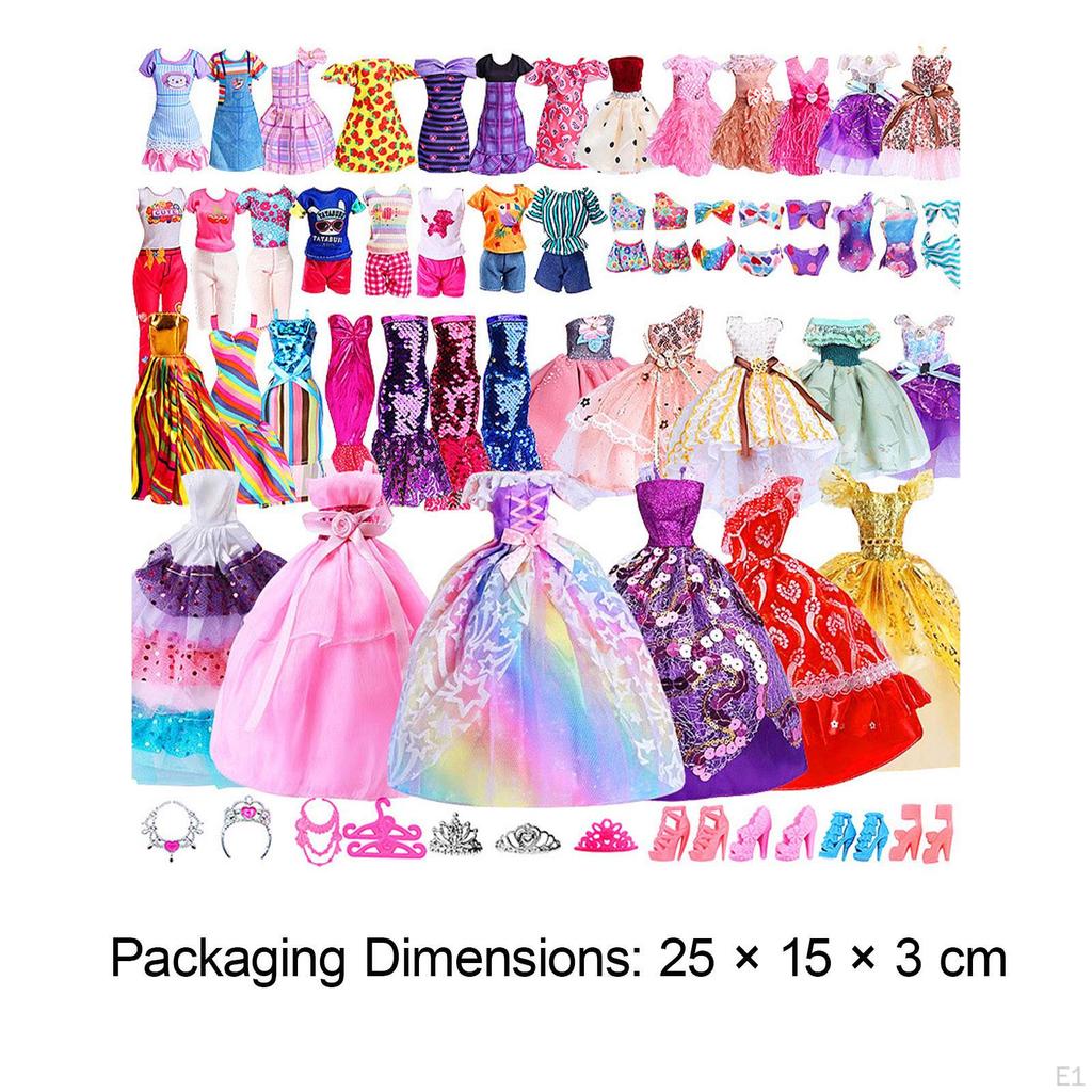 60x Doll Clothes and Accessories, Fashion Dresses, Bikini Swimsuits for 12inch Dolls Dress Up