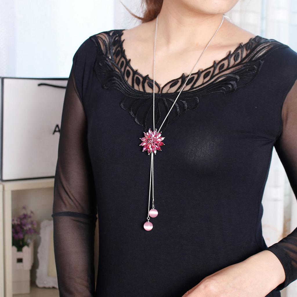 Dammode Rhinestone Snowflake hängsmycke lång kedja tröja halsband present