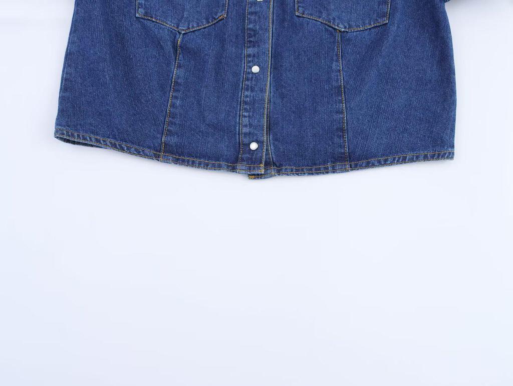 Spring 2025 Women's Denim Set: Turn-Down Collar Shirt & Belted Wide-Leg Jeans
