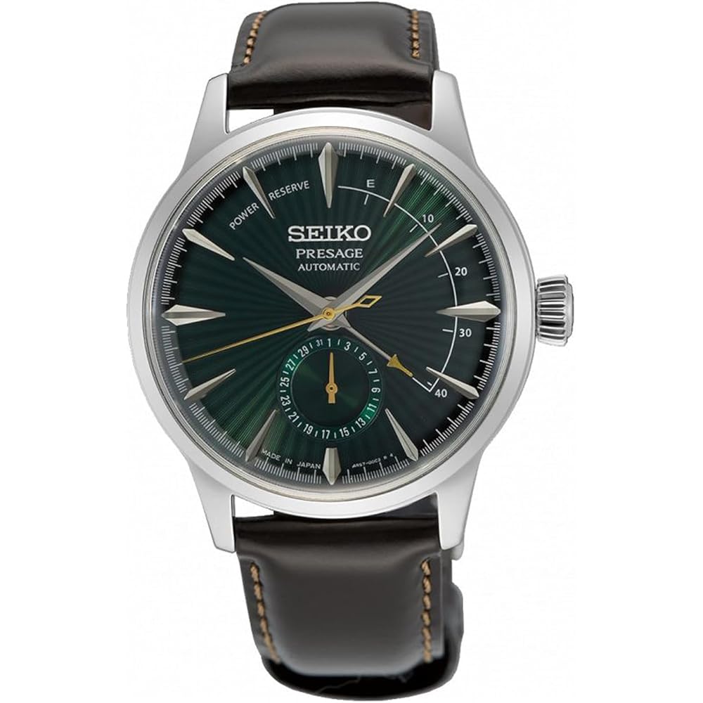

SEIKO PRESAGE Green Dial Mechanical Leather Watch for Men SSA459J, Green, Strap.