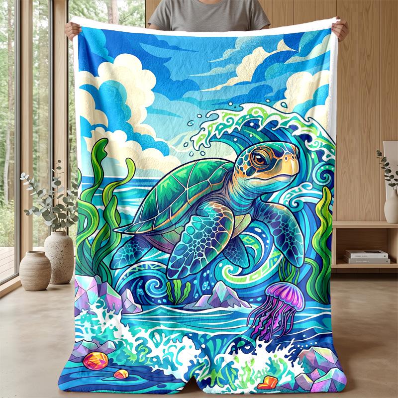 Ocean Adventure Turtle 7 Theme Blanket Lightweight Warm Flannel Blanket Decorative Throw Blanket for Home Decoration