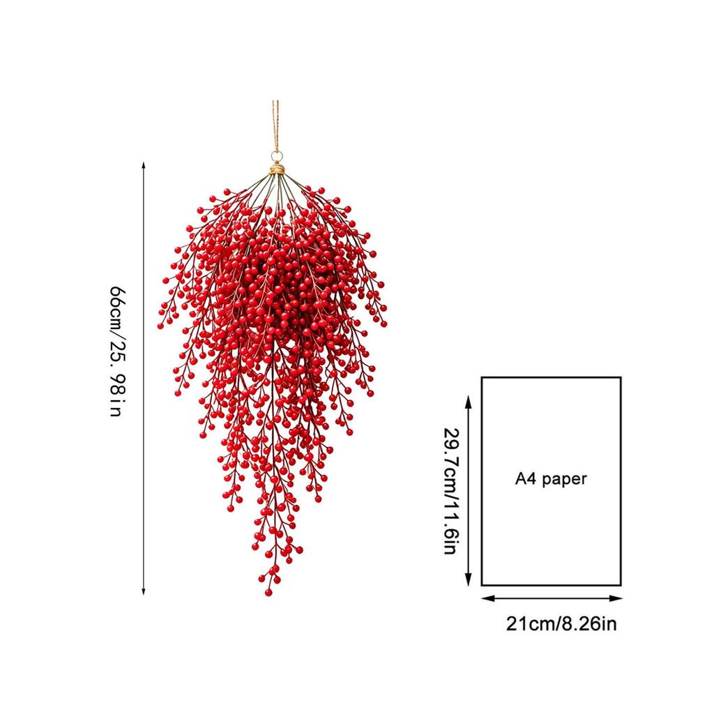 Artificial Red Teardrop Hanging Ornaments for Christmas and New Year, Door Wall Window Holiday Decoration
