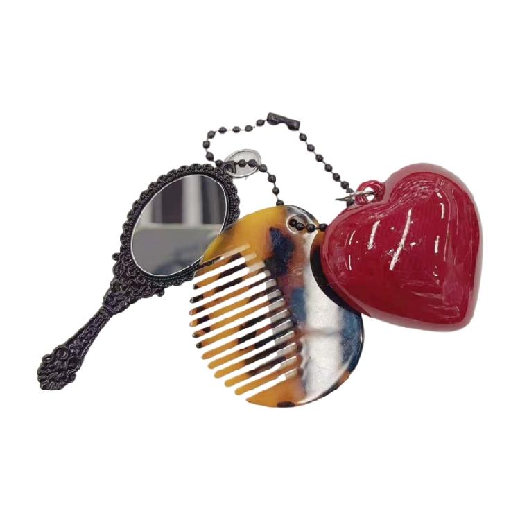 

Stylish Acetate Comb Keychain with Makeup Mirror and Heart Handbag Accessories Fashionable Keyring for Women Girls