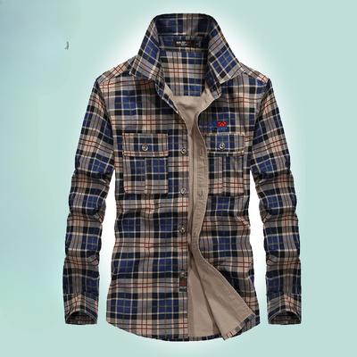 Men's Long-sleeved Shirt Loose Large Size Plaid Shirt Pure Cotton Large Size Men's Clothing