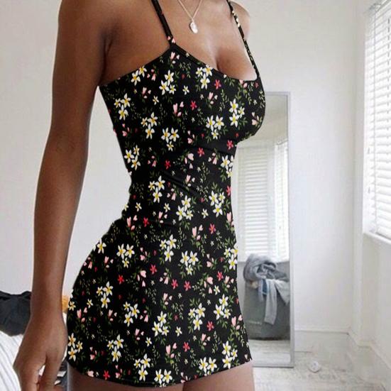 Vestito Corto Senza Maniche Traspirante Spalline Sottili Stampa Floreale Schiena Scoperta Vestito Estivo Abbigliamento per Appuntamento