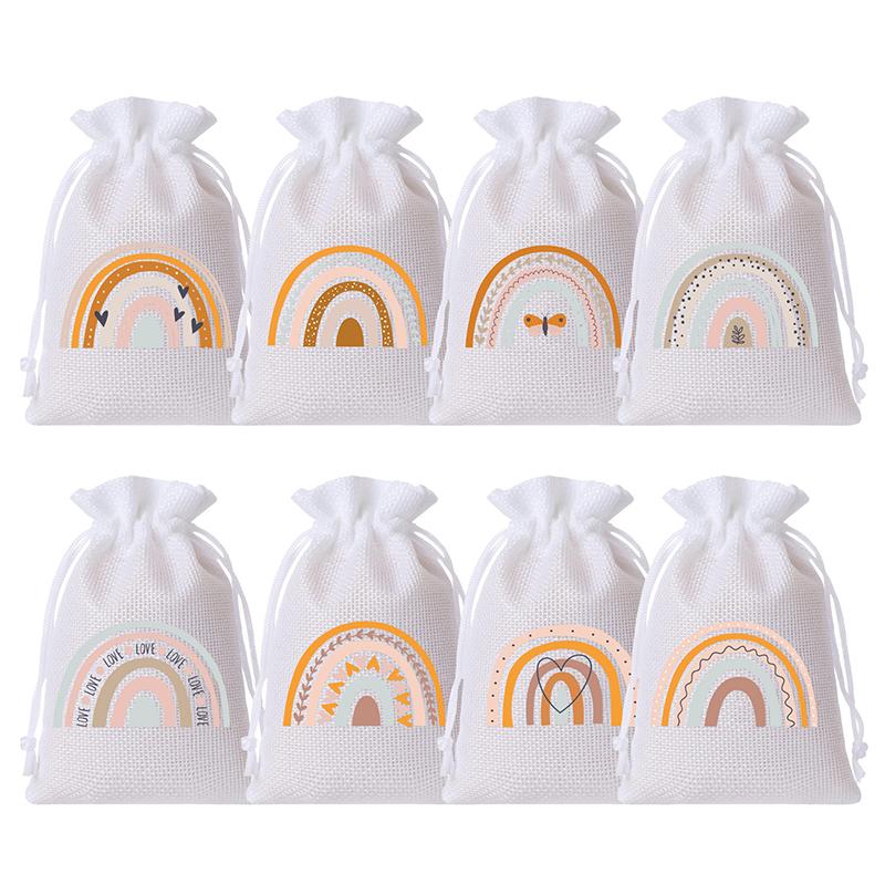 

8/9 шт. Льняной мешочек Креативный мешочек с радужным принтом Мешочек для хранения на шнурке Подарочные мешочки Богема Мешочки для сувениров Натуральный 10x14см 8pcs