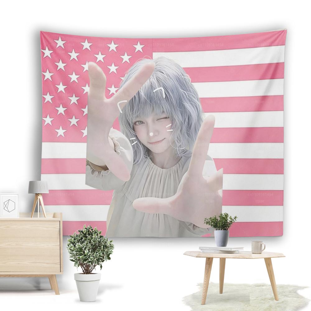 

1pc Cute EEmily Anime Girl Wall Tapestry Kawaii Cat Ear Wink Print Wall Hanging Soft Aesthetic Decor for Bedroom Dorm 74x94cm(29x37in)