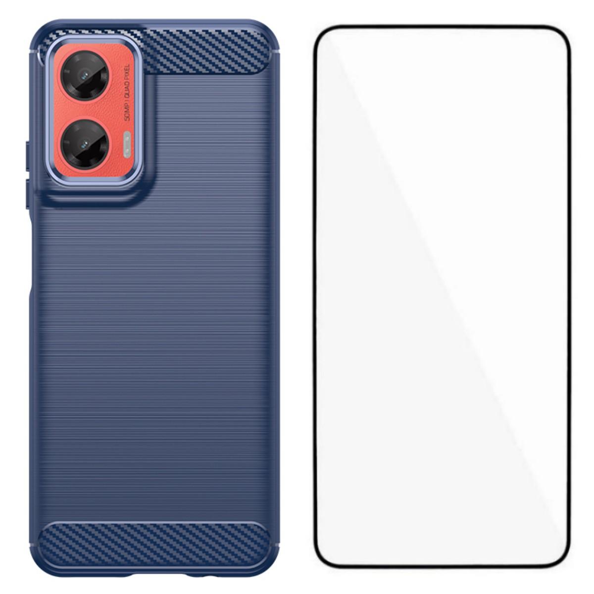 

Для Motorola Moto G35 5G Чехол с защитной пленкой WANLONFENG Серия LS Большое отверстие для объектива Текстурированный под шлифовку ТПУ чехол для телефона Blue