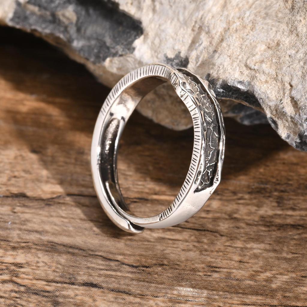 Vnox Retro Wedding Rings for Men,Vintage Silver Color Metal Finger Bands Resizable,Valentine's Father's Day Birthday Party Gift