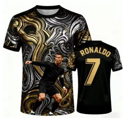 Football Star Jersey 3D Printed Character Pattern T-shirt, Casual Woven Top, Quick-drying Crew Neck Short Sleeves
