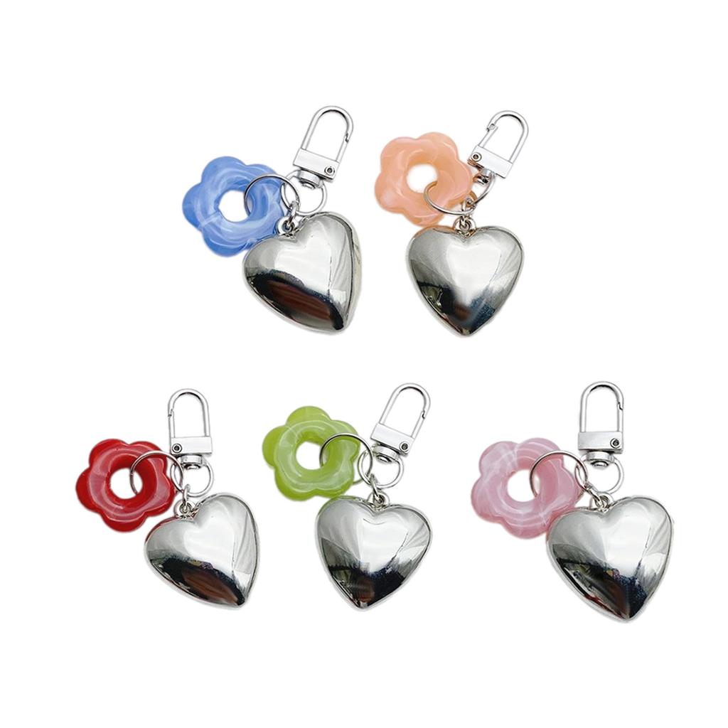 Exquisite Heart Keychain Stylish Heart Shaped Bag Pendant Acrylic Flower Keyring for Car Key Backpack Decoration