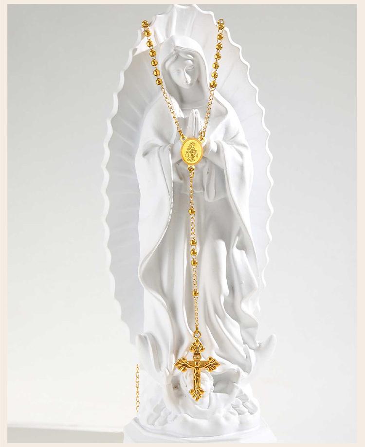 Rosary Beads Cross Necklace for Women, Stainless Steel Crucifix Virgin Mary Y Shape Necklaces Jewelry