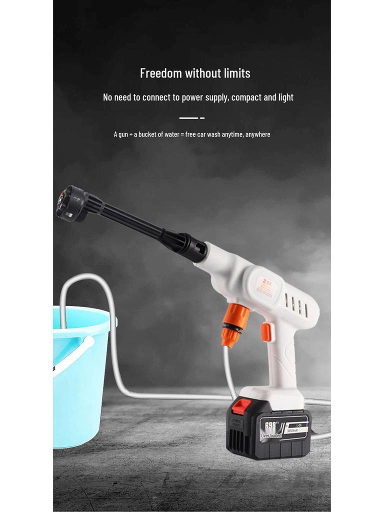 Portable Wireless Lithium Battery Car Washer: 10-Setting High-Pressure Water Gun with Six-in-One Head