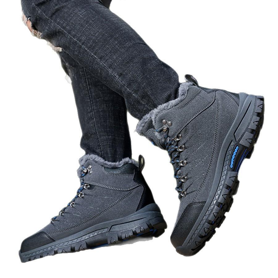 2418 Men's Mountaineering Shoes Boots High Top Anti Velvet Leather Face With Warm Cotton Outdoor Off Road Sports