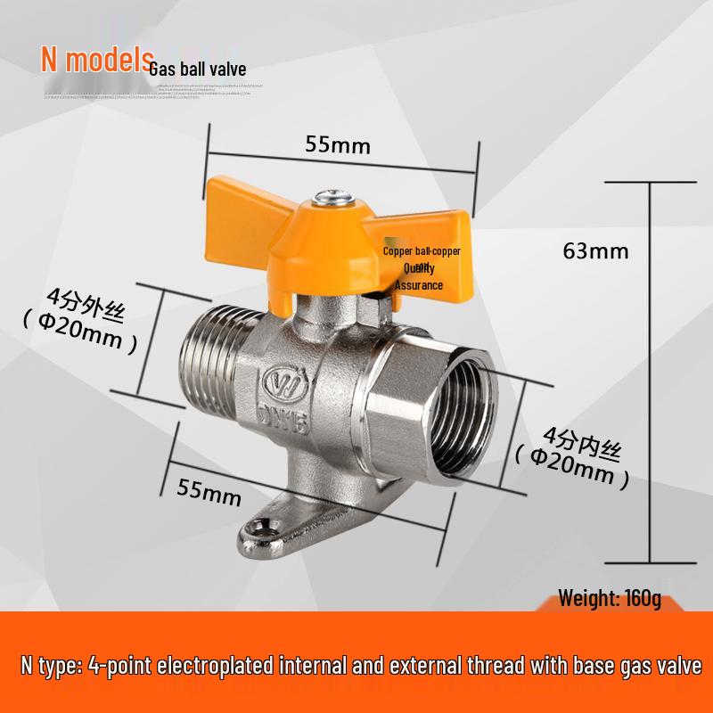 Thickened 4-Point Gas Ball Valve for Natural Gas and Water Heaters, Internal/External Thread.