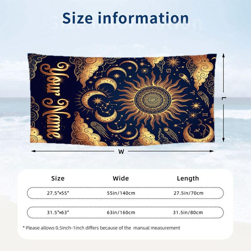 Celestial Dreams Stars Theme Quick Dry Beach Towel Custom Name Text Print Large Sand Resistant Towel Beach Vacation
