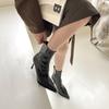 61Oniiii Ken Bean Style, Temperament Oil Wax Soft Leather Pointed High Heel Short Boots Women's Autumn Thin Heel Side Zipper Bare Boots