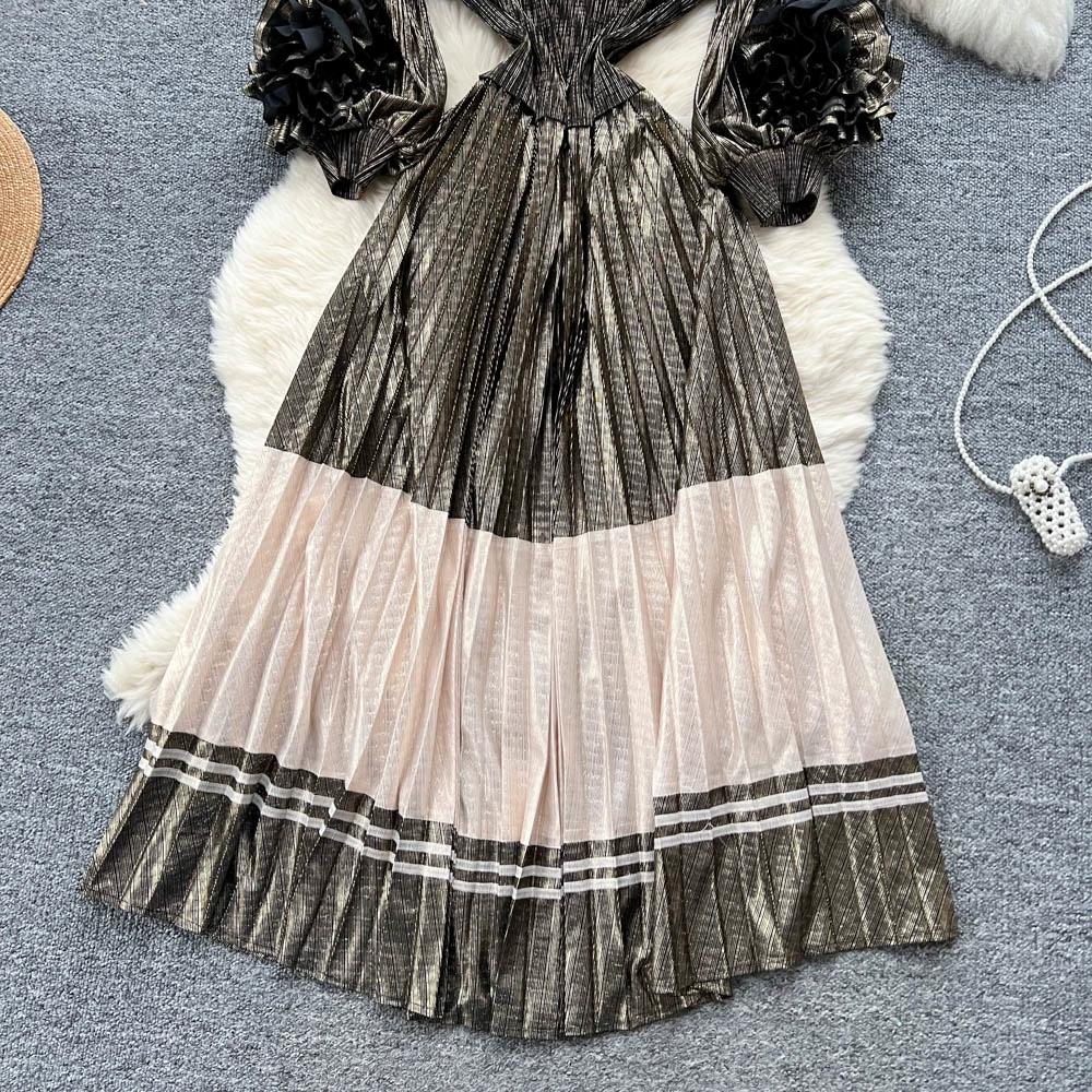 Wiosna Jesień Kobiety Luksus Plus Size Plisy Miyake Kwiat 3D Oversize Luźna Długa Sukienka Maxi Party Plisowana