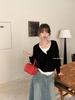 Two-Piece Knitwear: Versatile Korean Long Sleeve Color Block T-Shirt for Early Autumn Women